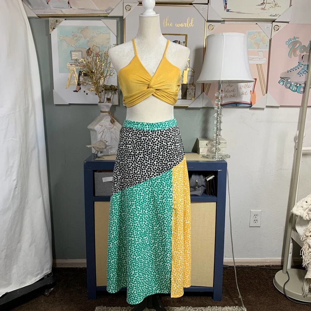POPSUGAR patchwork maxi skirt green yellow white sz s